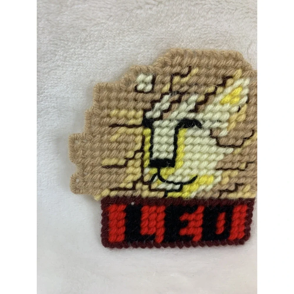 Vintage Leo Horoscope‎ Sign Lion Handmade Needlepoint Plastic Canvas Magnet OOAK